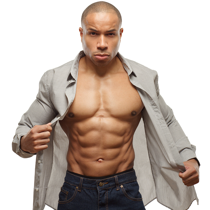 Akin Ajamu - Body - Gray Buttup Up Dark Blue Jeans 01